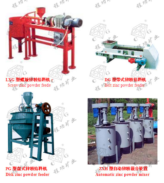LXG型螺旋锌粉给料机 Screw zinc powder feede  DG型带式锌粉给料机 Belt zinc powder feeder  PG型盘式锌粉给料机 Disk zinc powder feeder  ZXH型自动锌粉混合装置 Automatic	zinc powder mixer